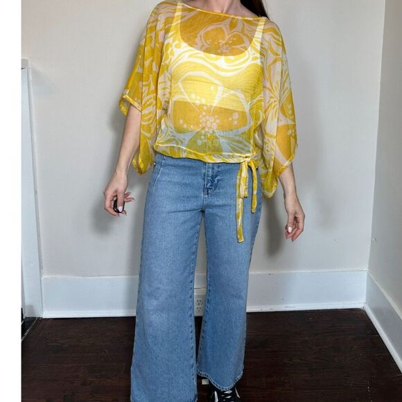 Vintage Cache Yellow Sheer Top Size Medium - Picture 2 of 6